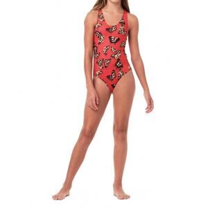 NEW SUBMARINE girls' not too basic one-piece in leo butterfly red